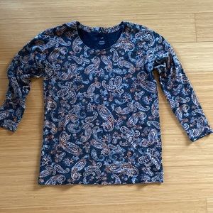 J Jill Small long sleeve, paisley crew neck top